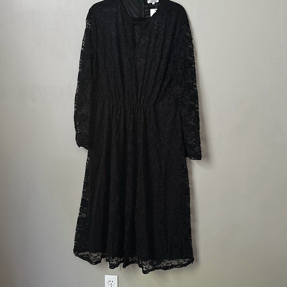 Black Lace Midi Dress Womens 3X Long Sleeve Fall Cocktail Goth Academia Hallowee